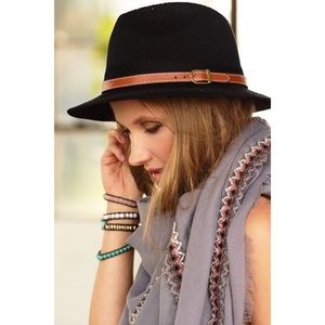 Classic Black Fedora with Faux Leather Belt
